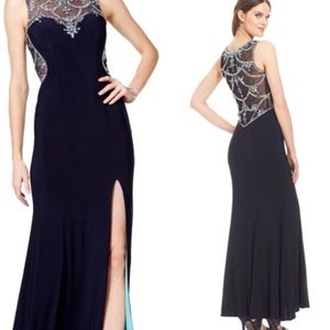 Betsy and Adam Illusion Neckline gown